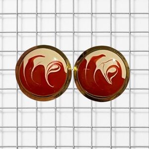 Vintage 80s Earrings Red and White Enamel Swirl Pierced